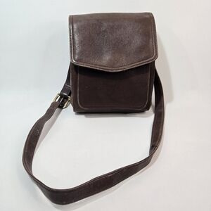 Vintage Fossil Brown Soft Pebble Leather Organizer Messenger Bag Purse